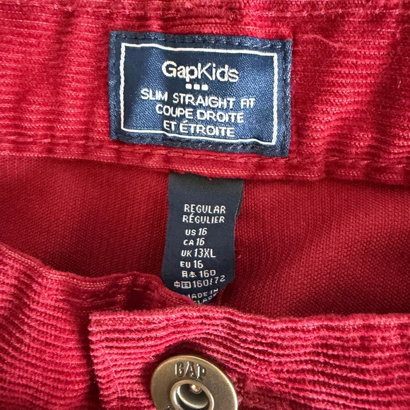 GAP Boys' Red Slim Straight Fit Corduroy Pants - Picture 6 of 9